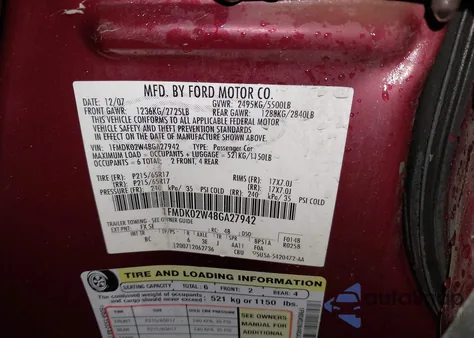 2008 Ford Taurus X Sel из США, поврежденный, VIN 1FMDK02W48GA27942